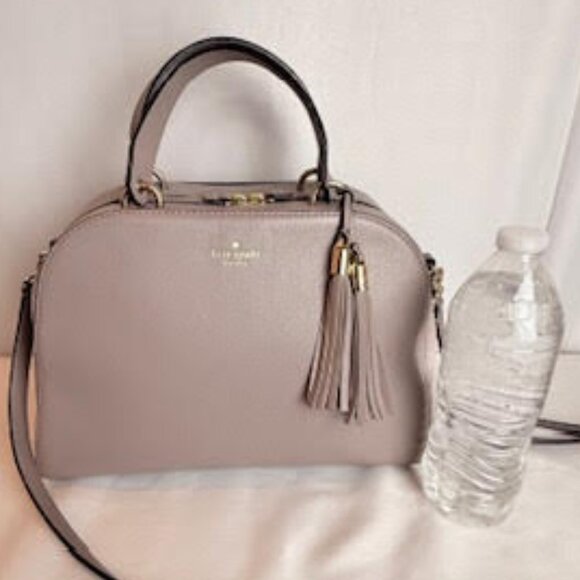 Kate Spade Atwood Pebbled Leather Dome Satchel Crossbody Taupe Gray Tassel Bag - Picture 5 of 15
